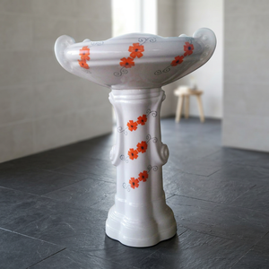 Lavabo ovale moderne en céramique rouge avec piédestal, ensemble mural pour salle de bain, lavabo sur pied complet - Product Image 2