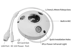 Câmera de Vigilância CCTV POE IP 5MP 360 Graus Panorâmica Olho de Peixe Câmera de Segurança por Rede Oculta interna Visão Noturna