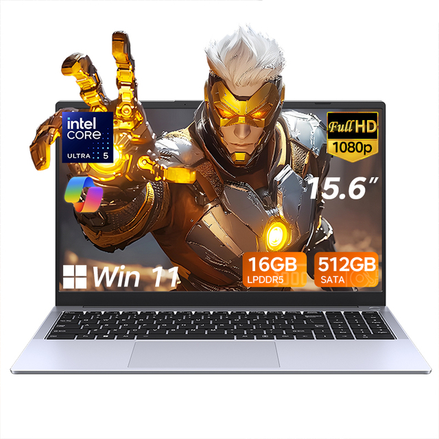 High Quality 15.6 Inch AI Office Laptop Intel Core Ultra5 115u 16GB Ram 512GB Ssd Study Notebook with Backlit Keyboard