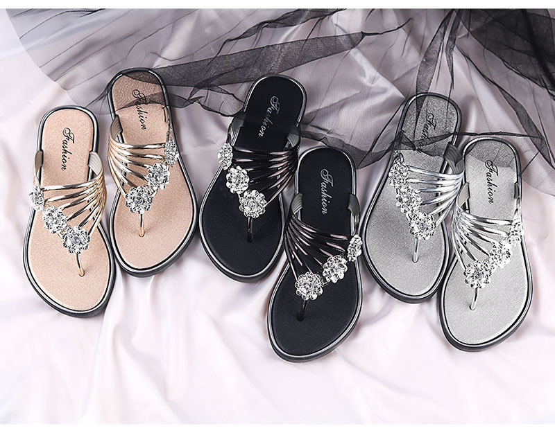 New Design Flat Sandals Shoes Rhinestones Slides Shoes Ladies PVC Sandals Slippers for Women