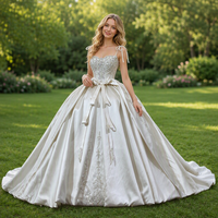Robe de bal corset ivoire Jancember XS303 à bretelles spaghetti avec nœud et perles pour mariage