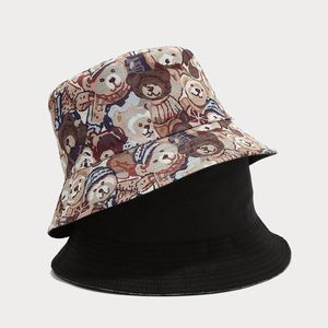 Outdoor Sunshade Fashion Caps Double Sides Reversible Pattern <b>Cute</b> Printing Fisherman Hats Cartoon <b>Bear</b> Bucket Hat - Product Image 1
