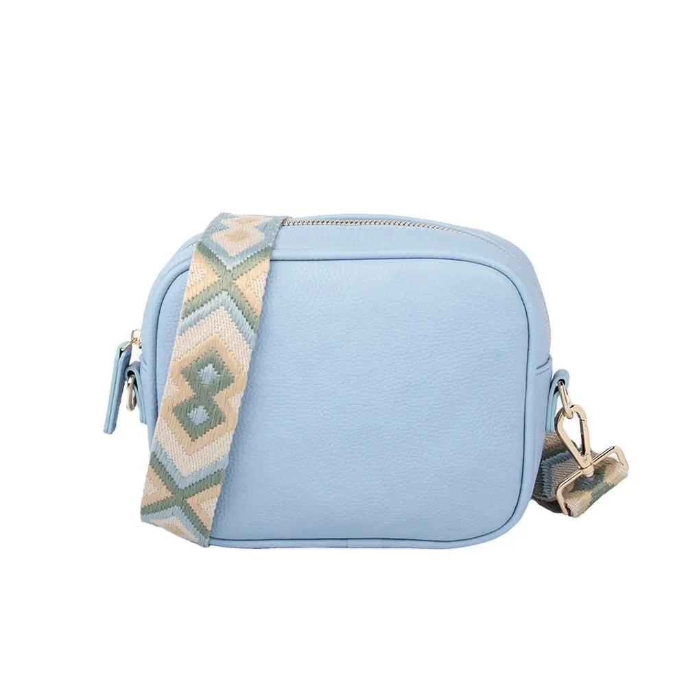 2022 light blue vegan leather crossbody bag women custom color small messenger bag with adjustable shoulder straps