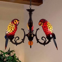 Lustre en verre teinté rétro sur mesure LongHuiJing, motif perroquet, pour villa, bar, restaurant, salon, luminaire suspendu en forme d'oiseau