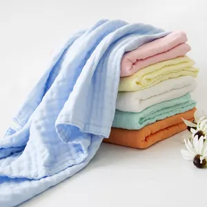 库存良好透气新生儿襁褓100% 平纹棉针织6层平纹纱毯婴儿