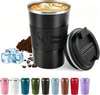 Mug de voyage isotherme en acier inoxydable, anti-déversement, avec couvercle rabattable et manchon antidérapant, pour boissons chaudes et froides, idéal pour le bureau et l'extérieur.