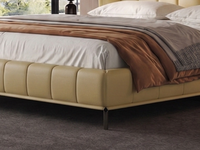Lit en cuir minimaliste moderne, cuir de vachette pleine fleur, design superposé tridimensionnel, mousse haute-douceur, cadre en bois de sapin, 1,8 m