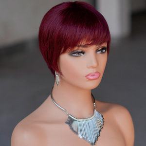 Pelucas Cortas de Cabello Humano Liso con Flequillo, Cabello Virgen Brasileño, Corte Pixie, Pelucas de Cabello Humano Natural Baratas para Mujeres Negras - Product Image 1