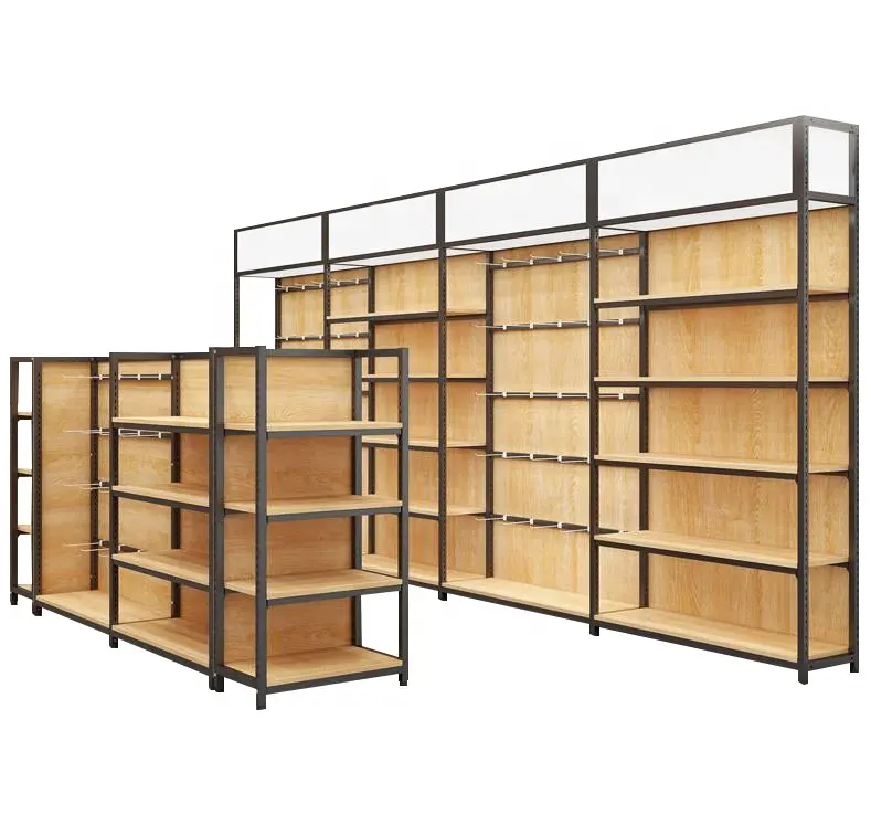 Wood shelves for retail store , Grocery Store wooden shelves ,Supermarket wood display shelves