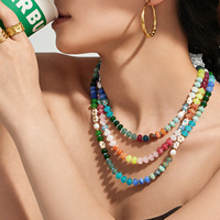 Nouveau collier en or 18 carats en acier inoxydable avec perles d'eau douce et pierres naturelles, style européen et américain, pour l'été, idéal pour l'export.