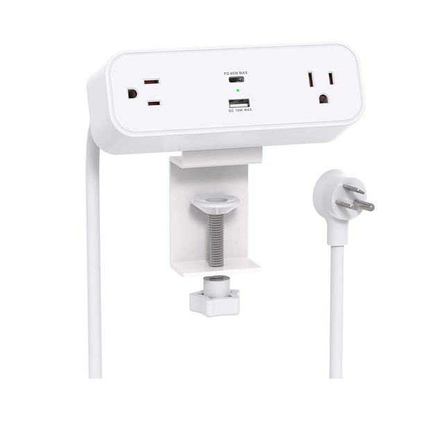 Desk Clamp Power Strip, 65W 5ft Desk Power Strip - 2 Outlets Desktop Power Strip With USB C (PD 65W)