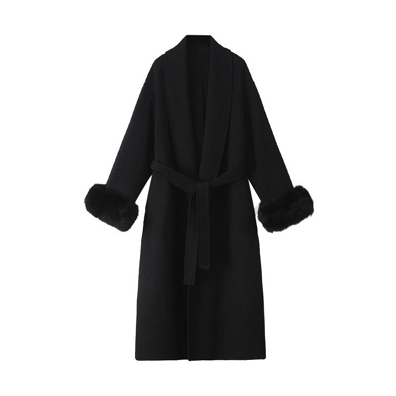 Manteau long en laine noir
