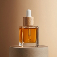 Flacon Boston en verre dépoli transparent de 30ml et 1oz avec compte-gouttes en bambou Flacons d'huile essentielle ambrée