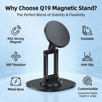 Magnétique 360 °   Support de bureau rotatif |   Support de téléphone pliable en alliage d'aluminium |   Base en métal antidérapante |   Support de diffusion en direct Q19