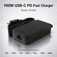 Adaptateur de charge rapide PD pour ordinateur de bureau avec prise EU, chargeur rapide USB-C 100W avec câble rétractable intégré, protection OTP pour ordinateur portable
