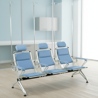 Fauteuils d'attente modernes en acier pour hôpital, trois places, avec supports pour perfusion, durables et écologiques, mobilier commercial