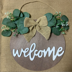 Segno di legno d'attaccatura di legno del segno di caduta di benvenuto rotondo incompiuto della decorazione della porta d'ingresso di ciao rustico - Product Image 2