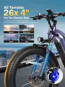 Vélo de montagne électrique à disque hydraulique Actbest, longue autonomie, pour hommes, avec pneus larges Ranger, vélo à pneus larges 2.0, 26 pouces, rose - Product Image 2