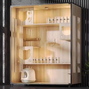 Villa pour chat <span class=keywords><strong>en</strong></span> bois de style luxueux avec paroi vitrée latérale, cage intérieure pour animaux de compagnie, villa respirante et écologique pour le bien-être des chats - Product Image 2