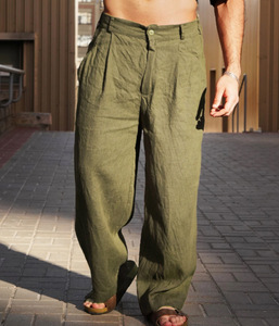 Großhandel Sommer-Bloomers Gerade Hosen für Herren Lässige <span class=keywords><strong>Weite</strong></span> Einfarbige Baumwoll-Leinen-Hosen Vintage Mittlere Taille Strand-<span class=keywords><strong>Hotpants</strong></span> - Product Image 5