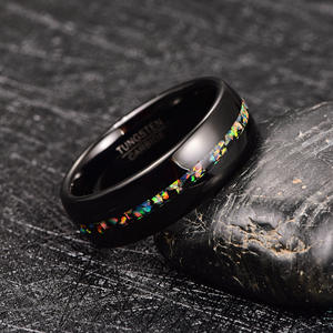 Hot Sale Men's 8mm Tungsten Carbide Black Wedding Band <strong>Ring</strong> with Colorful <strong>Opal</strong> Inlay Trendy Fashion Jewelry - Product Image 4
