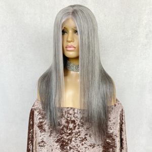 <span class=keywords><strong>Peluca</strong></span> de Cabello Humano Europeo Virgen, Color Gris Blanco Natural, sin Pegamento, Transparente, para Cabello Largo, con Encaje Completo - Product Image 3