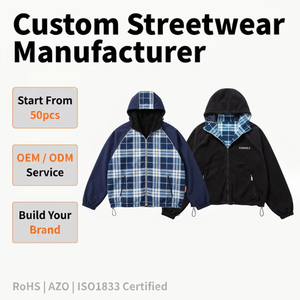 Chaqueta con capucha reversible para <span class=keywords><strong>hombre</strong></span> con logo personalizado, cortavientos informal a cuadros, forro polar Sherpa, abrigo cálido con <span class=keywords><strong>cremallera</strong></span> para exteriores - Product Image 1