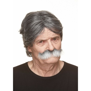 Moustache auto-adhésive gris de grand-père à bascule, faux cheveux de haute qualité - Product Image 2
