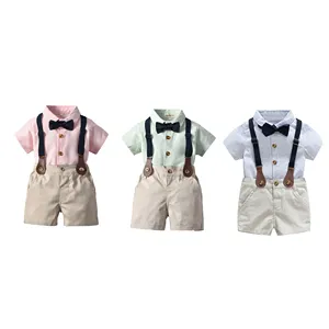 boys smocked outfit child clothing stock summer Kid Cotton Shirt Strap big boys clothing sets Baby Boy Clothes Newborn set