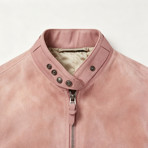 Veste bomber unisexe en daim imperméable avec garnitures en cuir, coupe ajustée, col montant à fermeture, personnalisable OEM ODM, haute qualité, pour hommes - Product Image 2
