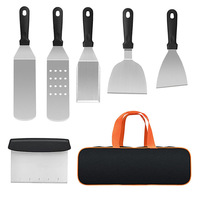 Ensemble d'outils de cuisson Teppanyaki en métal 4-en-1 pour barbecue extérieur, accessoires de camping avec spatule et pelle, design minimaliste pour