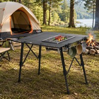 Table de barbecue pliante pour le camping, station de cuisson portable en plein air, réglable sur 7 niveaux, grille en métal, plateau à charbon de bois
