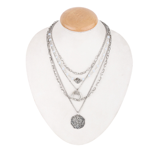 Hecho a mano bohemio Luna estrella cuentas multicapa plateado moda joyería mujer collares colgantes al por mayor - Product Image 3