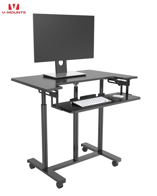 V-mounts Height Adjustable Stand up Mobile Laptop Desk with Keyboard Tray for Apartment Use