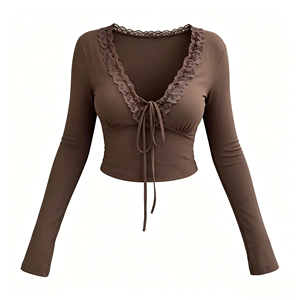 Top Corto de Punto para Mujer, Estilo Coquette Vintage Y2K, con Cuello de Lazo y Escote Corazón, Ajuste Regular, Casual para Citas Nocturnas, de Tejido Rápido - Product Image 1