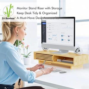 Bambu tek monitör yükseltici standı ile çekmece çift dizüstü bilgisayar masası ve depolama organizatör ahşap ofis aksesuarları ev kullanımı için - Product Image 5