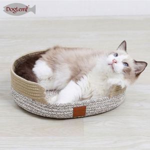 DogLemi Round Checkered Pet <b>Bed</b> Mat for <b>Cats</b> Soft Textile Modern Design All Seasons Use - Product Image 3