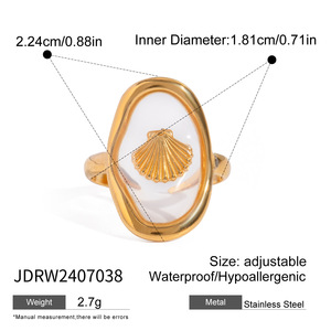 Anillo abierto de concha inmortal transparente estilo océano bohemio anillo de acero de titanio chapado en oro - Product Image 2