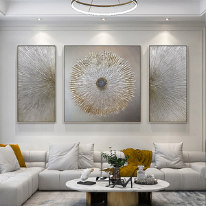 Trang trí phòng khách hình ảnh vàng lá trừu tượng 3 cái/bộ vàng dòng tường tác phẩm nghệ thuật vẽ tay nghệ thuật sơn dầu vải - Product Image 2