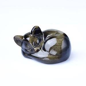 Ornement de chat endormi en obsidienne naturelle <span class=keywords><strong>Petite</strong></span> figurine de chat sculptée en <span class=keywords><strong>pierre</strong></span> pour <span class=keywords><strong>la</strong></span> <span class=keywords><strong>d</strong></span>écoration du salon à <span class=keywords><strong>la</strong></span> maison Cadeau de festival - Product Image 2