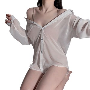 Sexy Chiffon Nightgown With Rhinestone Chain Long Sleeve Soft Sleepwear For Women Home Wear - Product Image 4
