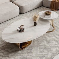 Ensemble de table basse ovale en pierre frittée en acier inoxydable de luxe simple moderne italien, meubles de salon
