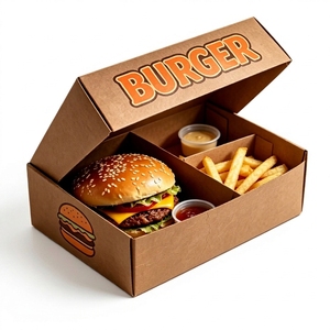 Papel Corrugado Biodegradable, Ecológico, Reciclable <span class=keywords><strong>y</strong></span> de Grado Alimenticio para Hamburguesas, Papas Fritas <span class=keywords><strong>y</strong></span> <span class=keywords><strong>Pollo</strong></span> Frito, Impresión Personalizada al por Mayor - Product Image 1