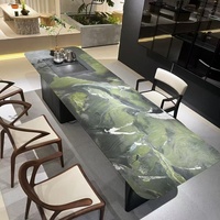 Table à manger en marbre vert avocat, moderne, faite à la main, écologique, luxe léger, pierre naturelle, personnalisable, mobilier de maison, OEM