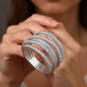 Set di Anelli di Lusso per Donna con Diamanti Naturali Bianchi Taglio Brillante Rotondo in Argento e Rame, Modello F1739 - Product Image 2