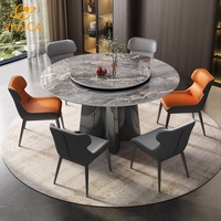 Table à manger italienne de luxe, table à manger ronde en marbre de pierre de luxe, table à manger moderne simple de villa haut de gamme