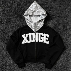 Nouvelle Collection 2026 : Sweat à Capuche Zippé Court et Ample pour Homme, Style Urbain Personnalisé, Impression 3D en Mousse Gaufrée, Grammage Lourd 450 g/m², avec Strass - Product Image 2