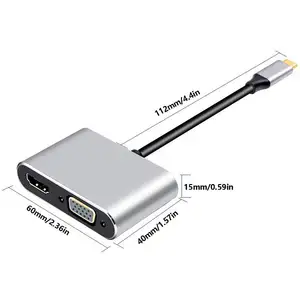 USB C 3.0 para HDMI Adaptador VGA 2em1 Multi Função SD TF HDMI 4K Adaptador Hub para Celular Laptop Mac TV Projetor