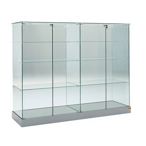 Vitrine Hozelock 142x46x140cm en verre trempé, 2+2 portes battantes verrouillables, 3+3 étagères, base gris clair avec roulettes dissimulées - Product Image 1