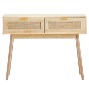 Table console en rotin avec 2 tiroirs de rangement, table d'entrée en bois naturel pour salon - Product Image 3